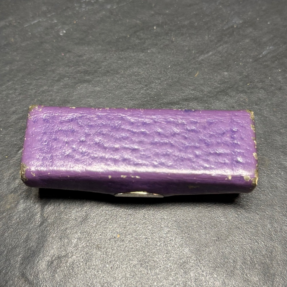 Buxton Vintage Purple Genuine Leather Lipstick Case with Mirror Gold Tone Snap - Picture 9 of 9
